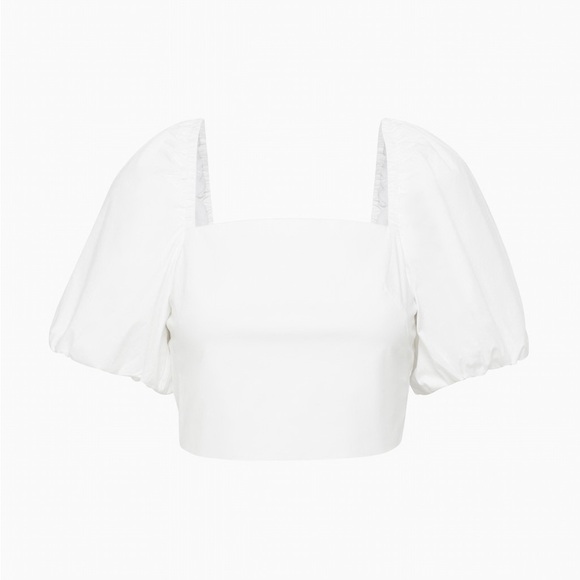 Aritzia Little Moon White Puff Sleeve Square Neckline Cotton  Top Size Medium - Picture 3 of 15